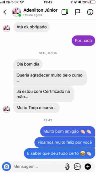 Resultado real de aluno do curso de barbeiro online — depoimento via rede social 1